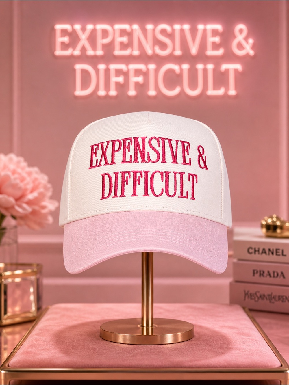 'Expensive & Difficult' Pink and White Baseball Cap/Women’s/ New